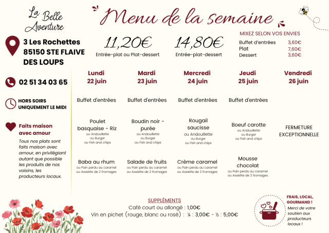 Menu de la semaine