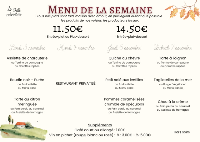 Menu de la semaine