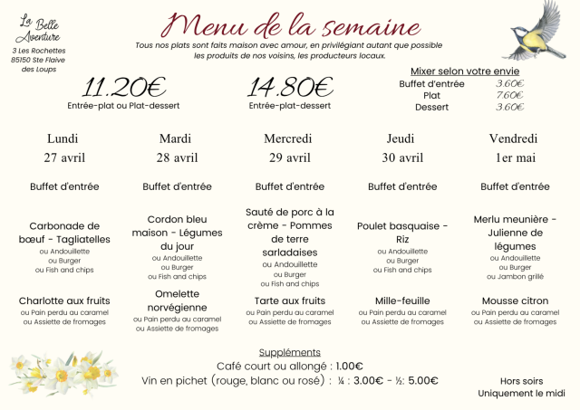 Menu de la semaine