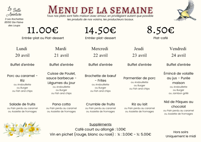 Menu de la semaine